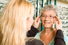 Woman getting fitted for glasses